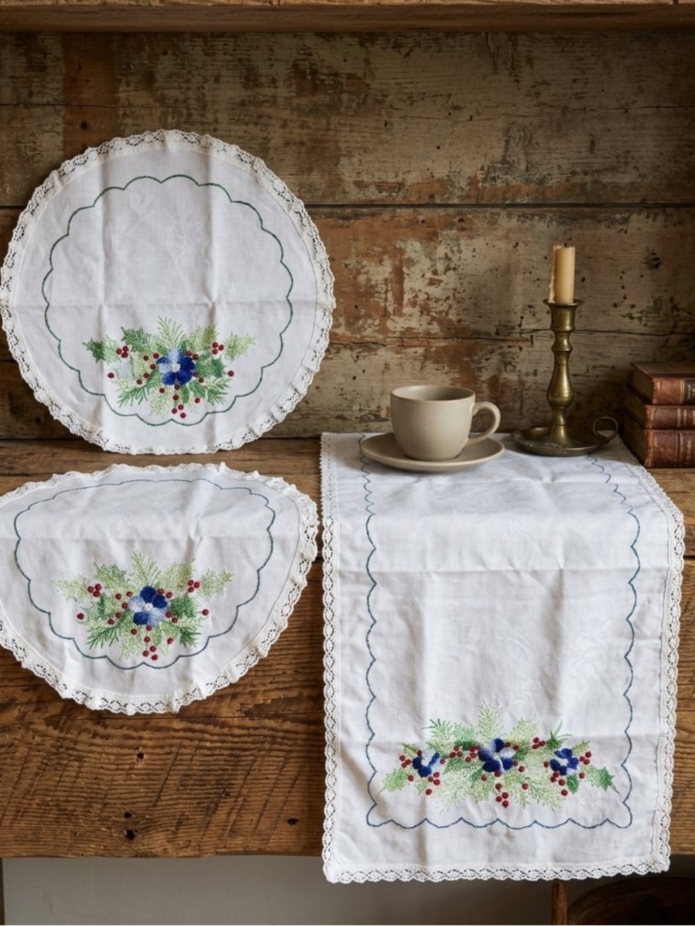 Cross stitched Dresser Scarf Runner and Doily Set
New
Bucilla
Handmade